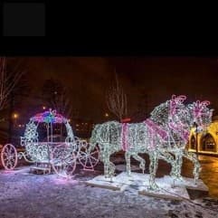 Pink โ Duo Horse with a Carriage 16.4' x 3.9' x 5.9' - Animals from Holiday Light Supplies, Ontario
