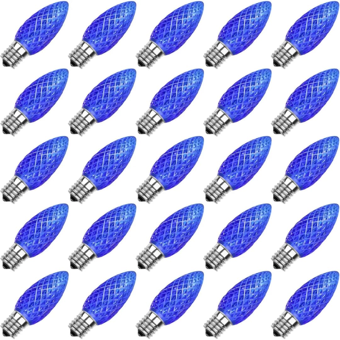 C9 Faceted Bulb, BLUE - Large Strawberry Lights - C9 from Holiday Light Supplies, Ontario