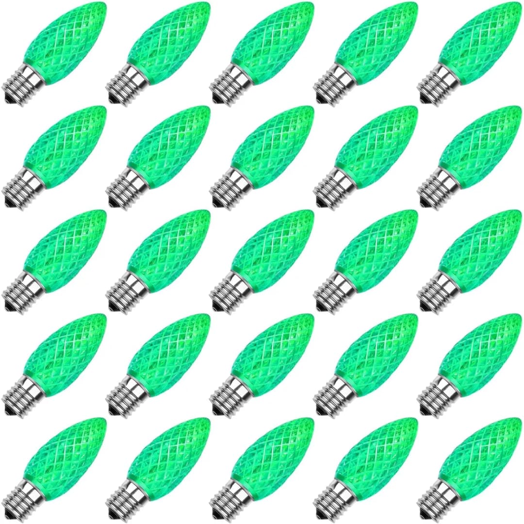 C9 Faceted Bulb, GREEN - Large Strawberry Lights - C9 from Holiday Light Supplies, Ontario